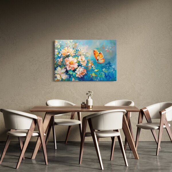 Obraz - Motýľ a kvety, olejomaľba II. (90x60 cm)