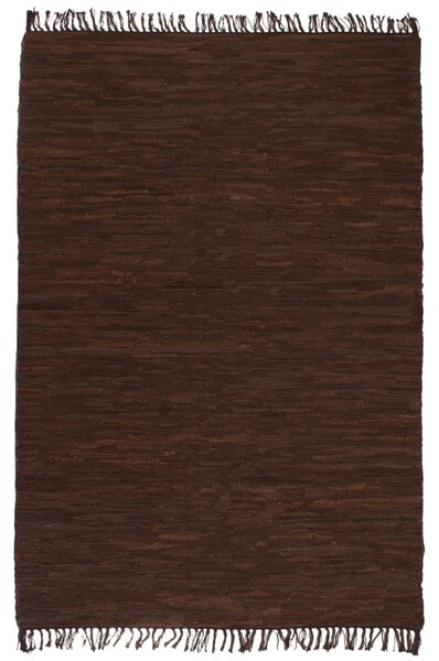 Ručne tkaný Chindi koberec, koža, 120x170 cm, hnedý