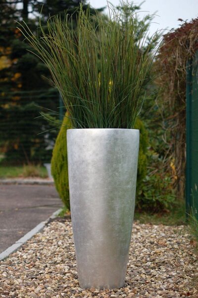 Kvetináč CITY, sklolaminát, výška 100 cm, strieborný lesk