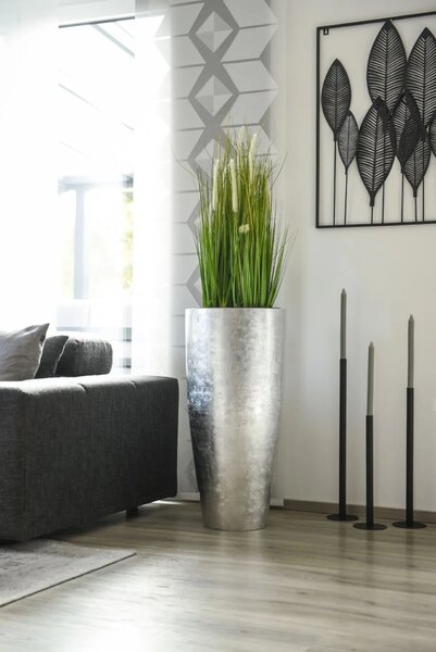 Kvetináč CITY, sklolaminát, výška 80 cm, strieborný lesk