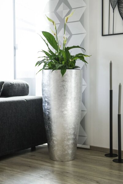 Kvetináč CITY, sklolaminát, výška 80 cm, strieborný lesk