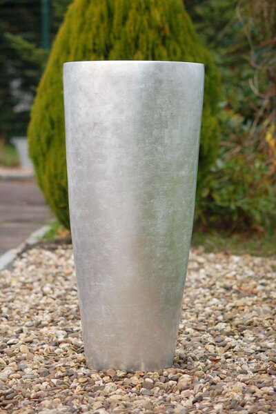 Kvetináč CITY, sklolaminát, výška 100 cm, strieborný lesk