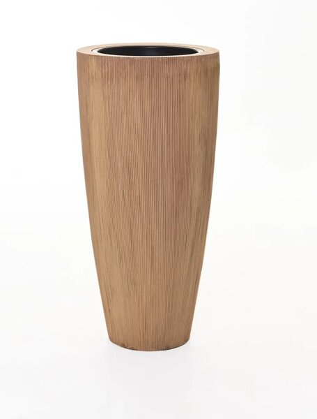 Kvetináč CITY, sklolaminát, výška 80 cm, béžový, vrúbkovaný