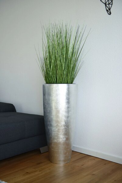 Kvetináč CITY, sklolaminát, výška 80 cm, strieborný lesk
