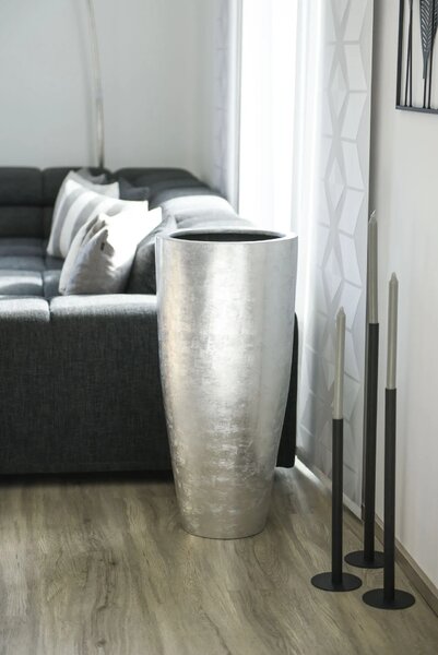 Kvetináč CITY, sklolaminát, výška 80 cm, strieborný lesk