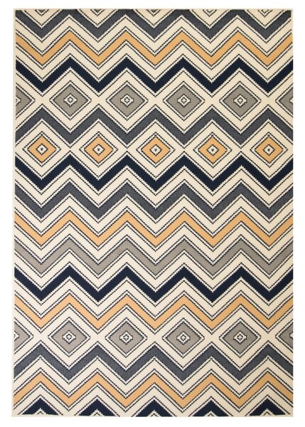 Moderný koberec, zigzag dizajn, 120x170 cm, hnedý/čierny/modrý