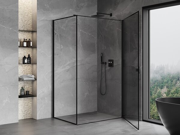 Mexen Mist-B, 1-krídlový výklopný sprchový kút, pravý, 90 x 70 cm, číre sklo-čierny rám, 8A2T-090-070-70-70-P