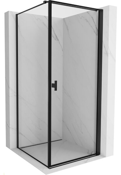 Mexen Mist-B, 1-krídlový výklopný sprchový kút, pravý, 90 x 90 cm, číre sklo-čierny rám, 8A2T-090-090-70-70-P