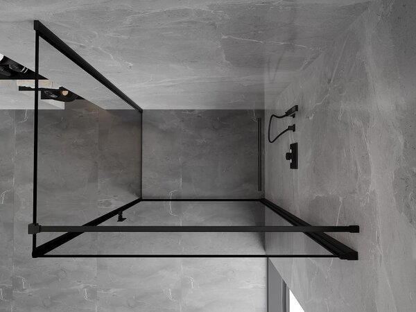 Mexen Mist-B, 1-krídlový výklopný sprchový kút, pravý, 90 x 70 cm, číre sklo-čierny rám, 8A2T-090-070-70-70-P