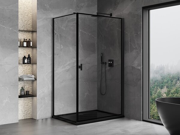Mexen Mist-B, 1-krídlový výklopný sprchový kút, pravý, 90 x 70 cm, číre sklo-čierny rám, 8A2T-090-070-70-70-P