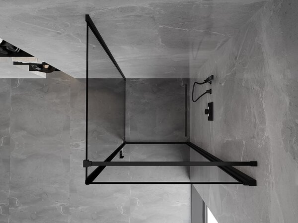 Mexen Mist-B, 1-krídlový výklopný sprchový kút, pravý, 90 x 90 cm, číre sklo-čierny rám, 8A2T-090-090-70-70-P