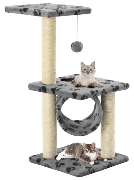 Škrabadlo pre mačky, sisalové stĺpiky 65 cm, sivé s labkami