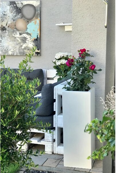 Kvetináč BLOCK, pozink, výška 80 cm, biely, vr. zavlaž. systému