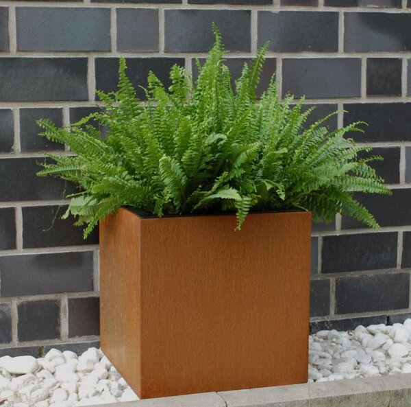 Kvetináč BLOCK, corten, 50x50x50 cm, hnedý