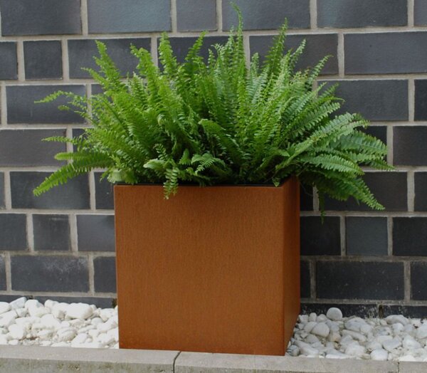 Kvetináč BLOCK, corten, 50x50x50 cm, hnedý