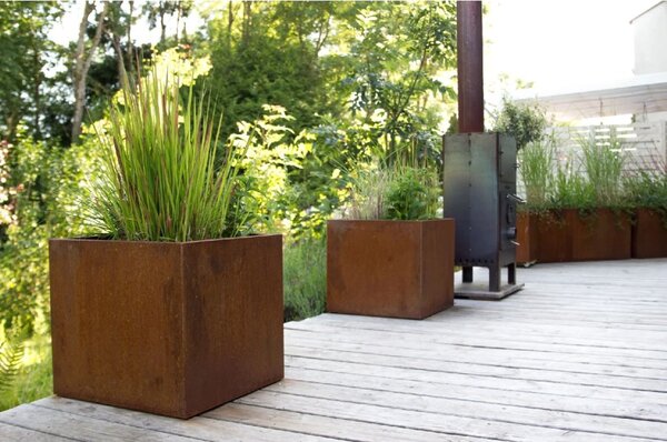 Kvetináč BLOCK, corten, 50x50x50 cm, hnedý