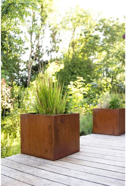 Kvetináč BLOCK, corten, 50x50x50 cm, hnedý