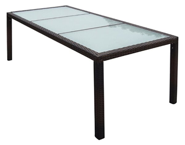 Záhradný stôl 190x90x75 cm, hnedý, polyratan a sklo