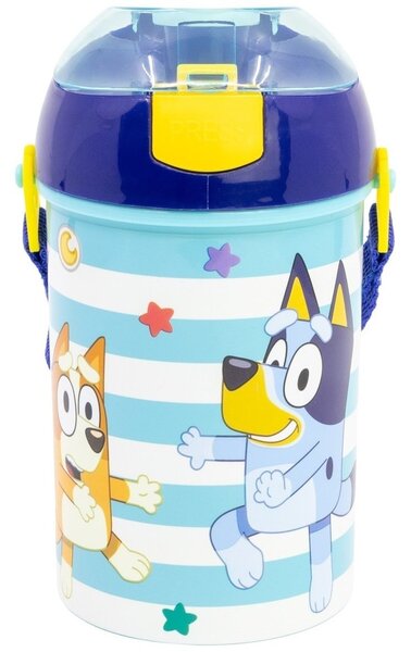 Plastová fľaša na pitie so slamkou, viečkom a popruhom Bluey - BPA Free - 450 ml