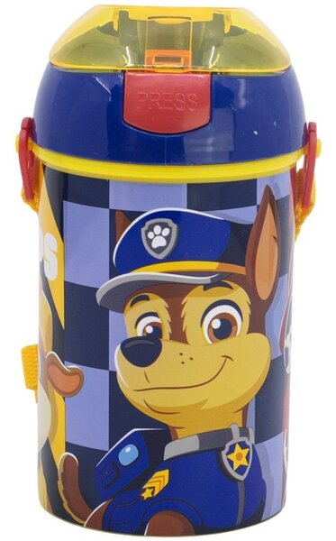 Plastová fľaša na pitie so slamkou, viečkom a popruhom Labková patrola - Paw Patrol - motív Rescue Pups - 450 ml