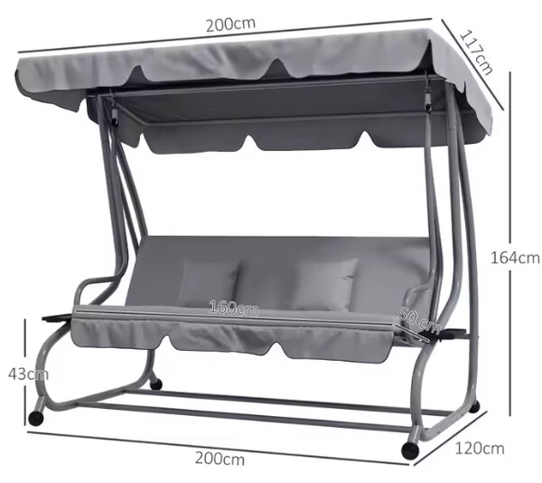 Lean Záhradná hojdačka sivá – 280kg, 4 vankúše
