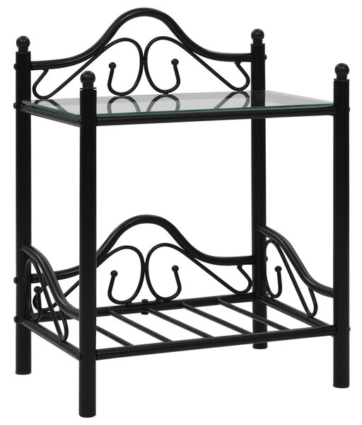 Nočný stolík, oceľ a tvrdené sklo, 45x30,5x60 cm, čierny