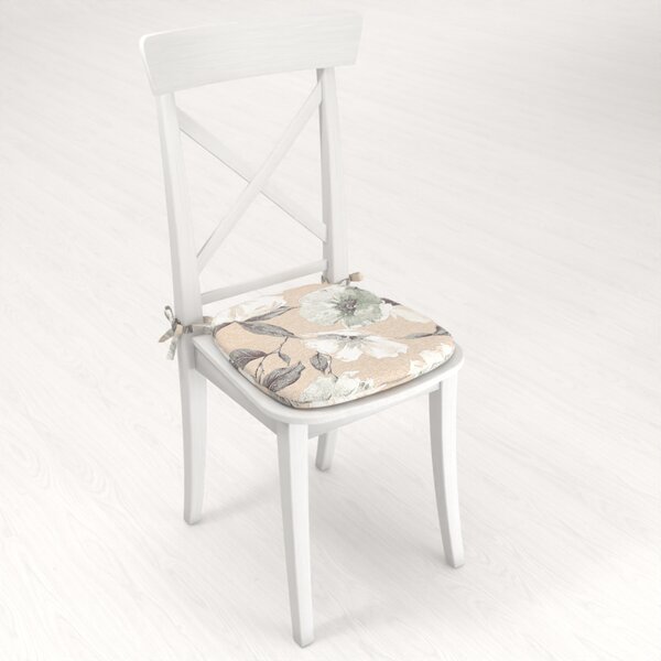 Biante Oblý podsedák Porto PRT-012 Zeleno-biele kvety na béžovom - 39x37x3 cm
