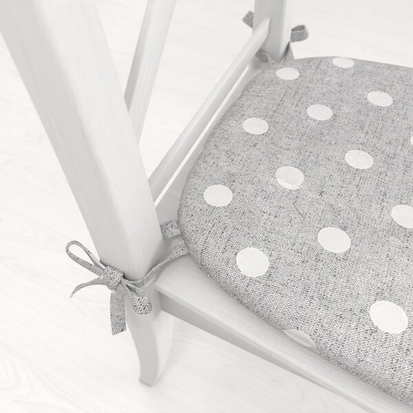 Biante Oblý podsedák Porto PRT-018 Biele bodky na sivom režnom - 39x37x3 cm
