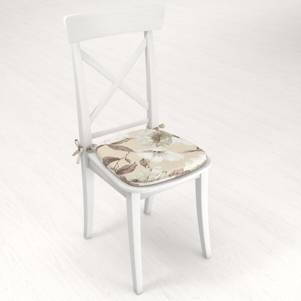 Biante Oblý podsedák Porto PRT-011 Hnedo-biele kvety na béžovom - 39x37x3 cm