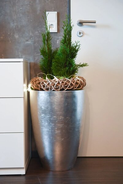 Kvetináč OPALA, sklolaminát, výška 55 cm, strieborný lesk