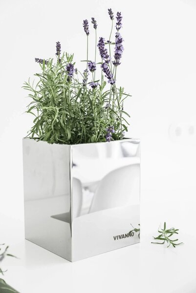 Kvetináč ACENTO CUBICO, leštená nerez, výška 20 cm