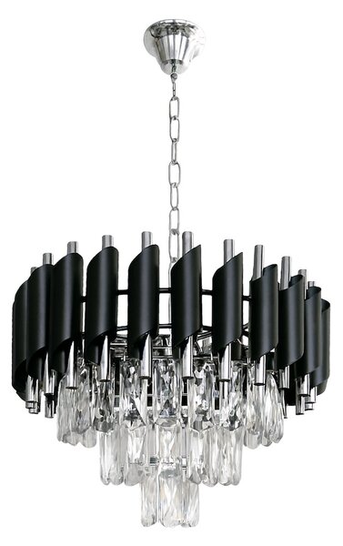 Luster Cristal, 1x krištáľové/chrómové/čierne kovové tienidlo, (fi 38cm), ch