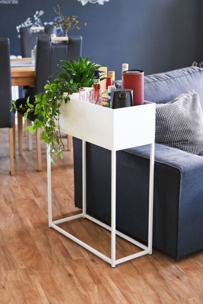 Moderný kvetináč/box na nožičkách STYLE, oceľ, šírka 60 cm, biely mat