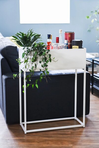 Moderný kvetináč/box na nožičkách STYLE, oceľ, šírka 60 cm, biely mat