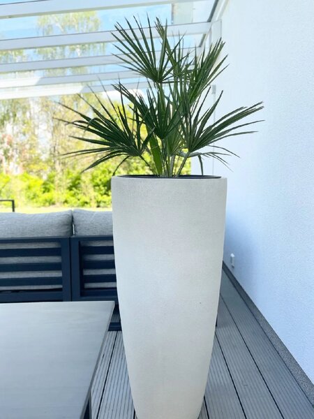 Kvetináč CITY, sklolaminát- vzhled kamene, výška 100 cm, krémová