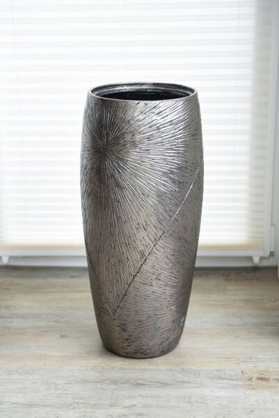 Luxusný kvetináč ROYAL, sklolaminát, výška 73 cm, strieborno-čierny