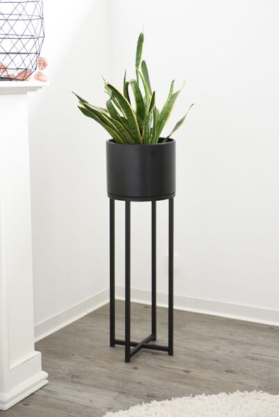 Kvetináč na vysokých nohách ELEVATE CROSS, oceľ, výška 79 cm, čierny mat