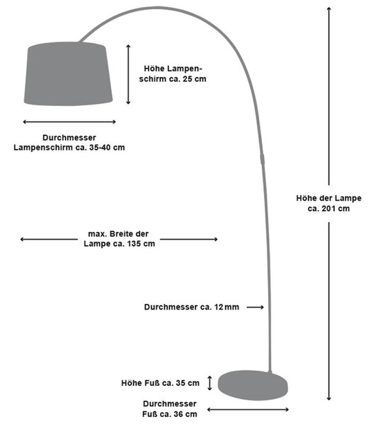 OBLÚKOVÁ LAMPA, 135/205/36 cm P & B - Online Only bytové doplnky, Online Only
