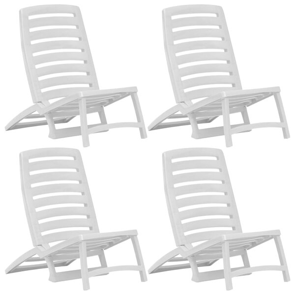 Skladacie plážové stoličky 4 ks biele plastové