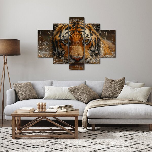 Obraz - Portrét tigra vo vode (150x105 cm)