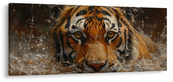 Obraz - Portrét tigra vo vode (120x50 cm)