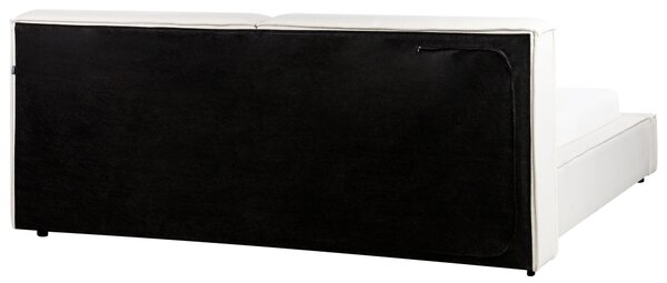 Posteľ krémová biela látkové čalúnenie 180 x 200 cm s roštom hrubé čalúnené čelo retro tradičný štýl