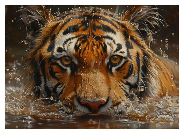 Obraz - Portrét tigra vo vode (70x50 cm)