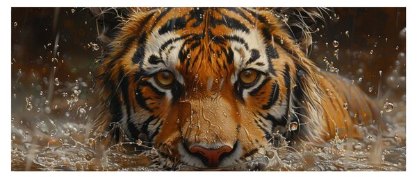Obraz - Portrét tigra vo vode (120x50 cm)