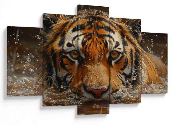 Obraz - Portrét tigra vo vode (150x105 cm)