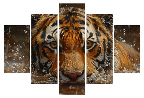 Obraz - Portrét tigra vo vode (150x105 cm)