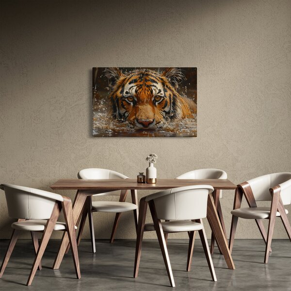 Obraz - Portrét tigra vo vode (90x60 cm)