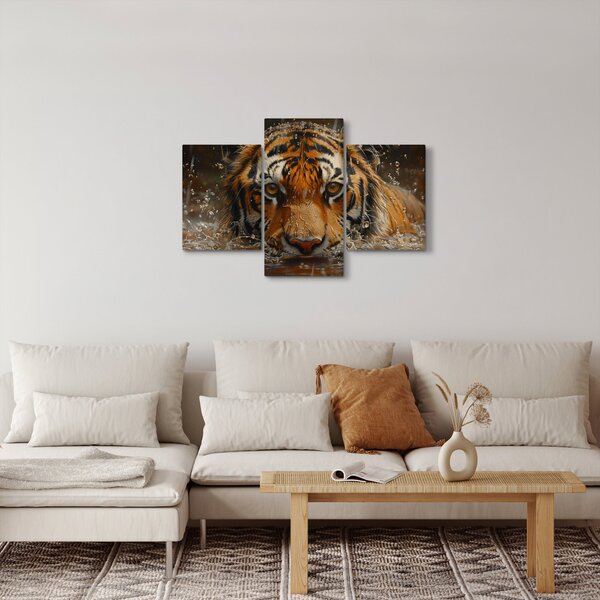 Obraz - Portrét tigra vo vode (90x60 cm)