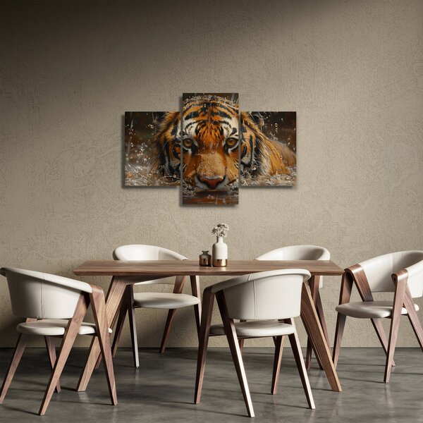 Obraz - Portrét tigra vo vode (90x60 cm)