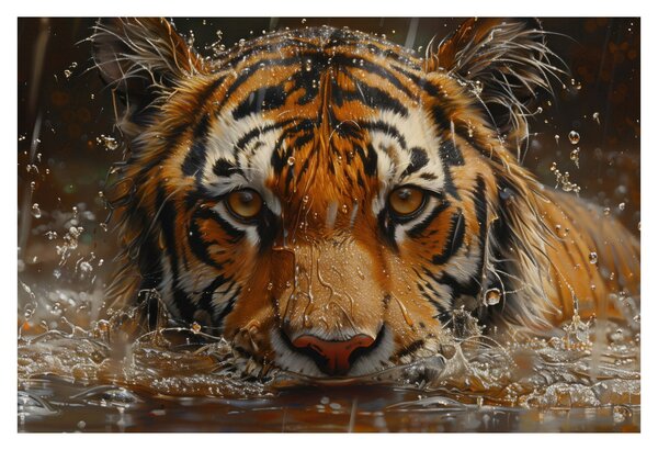 Obraz - Portrét tigra vo vode (90x60 cm)